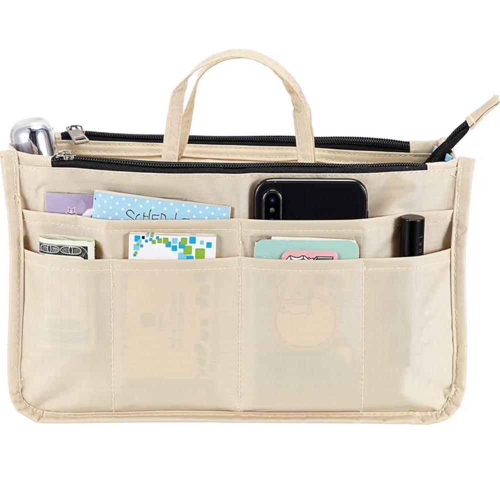 Beige Multi-Pocket purse Organizer